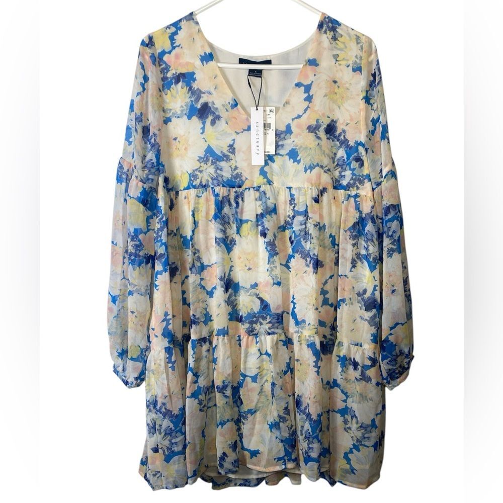 Sanctuary Blue and Cream Floral Oversized Babydoll Dress - Picture 1 of 5